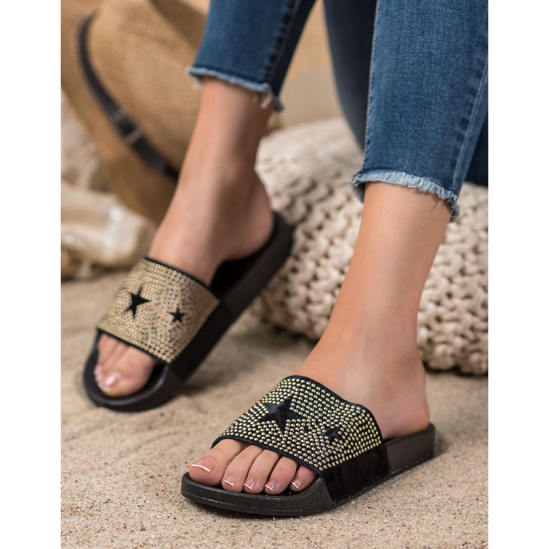 SHELOVET Pantuflas de Terciopelo con Estrellas negro 1