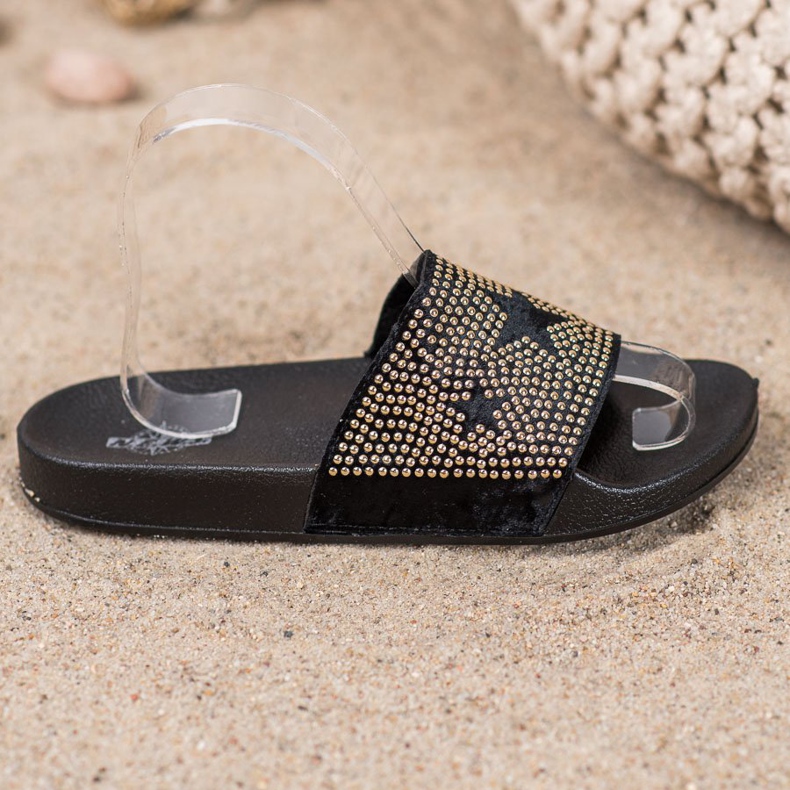 SHELOVET Pantuflas de Terciopelo con Estrellas negro 2