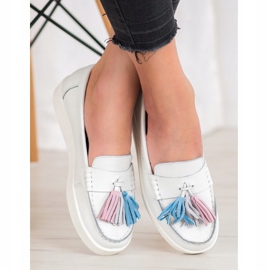 Mocasines con flecos VINCEZA de colores blanco 1 Mocasines con flecos VINCEZA de colores blanco 1