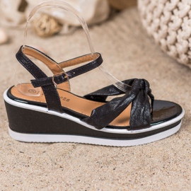 SHELOVET Sandalias de cuña brillantes negro 3