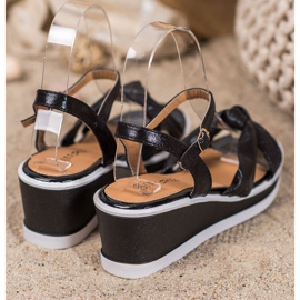 SHELOVET Sandalias de cuña brillantes negro 4