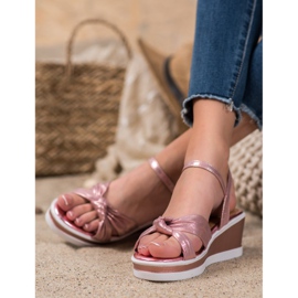 SHELOVET Sandalias de cuña brillantes rosa 2