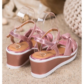 SHELOVET Sandalias de cuña brillantes rosa 1