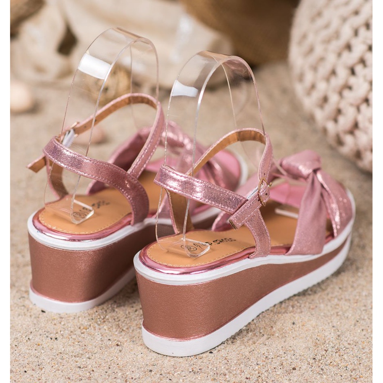 SHELOVET Sandalias de cuña brillantes rosa 1