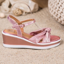 SHELOVET Sandalias de cuña brillantes rosado 4