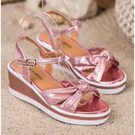 SHELOVET Sandalias de cuña brillantes rosado 5