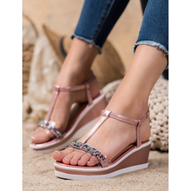 SHELOVET Cuñas elegantes con cuero ecológico rosado 1