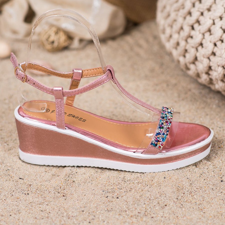 SHELOVET Cuñas elegantes con cuero ecológico rosa 2