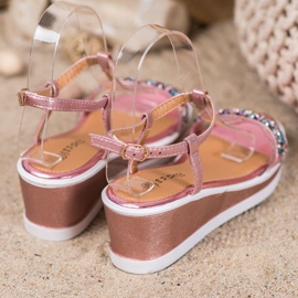 SHELOVET Cuñas elegantes con cuero ecológico rosado 3