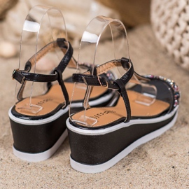 SHELOVET Cuñas elegantes con cuero ecológico negro 4