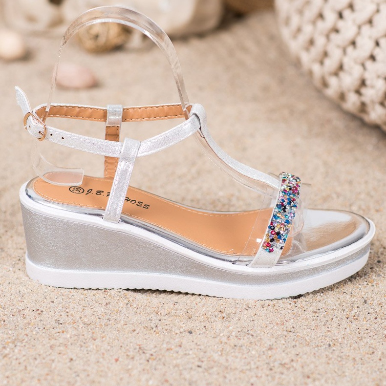 SHELOVET Cuñas elegantes con cuero ecológico gris 2