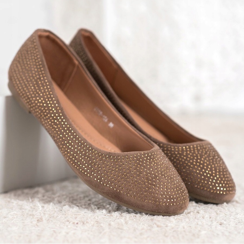 Diamantique Bailarinas de ante con cristales marrón 1