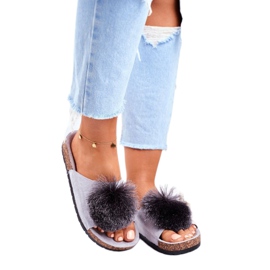 MSMG Pantuflas de Mujer Gris Sobre Corcho con Pompón Galaxo 1