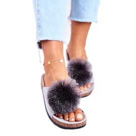 MSMG Pantuflas de Mujer Gris Sobre Corcho con Pompón Galaxo 3