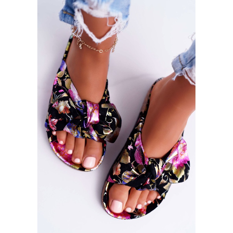 SEA Pantuflas negras de mujer con flores de corcho Wendy's Bow negro multicolor 2