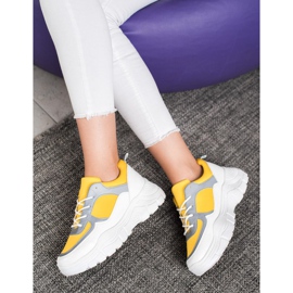 SHELOVET Zapatillas de deporte con cordones de moda blanco amarillo 4