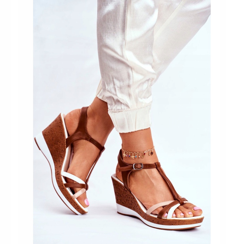 Sandalias Mujer Con Cuña Sergio Leone Marrón SK308 blanco 2