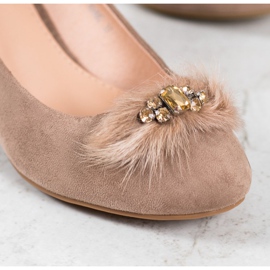 SHELOVET Zapatos de tacón de ante con pelo marrón 3