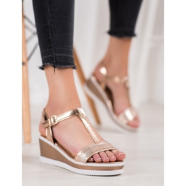 SHELOVET Cuñas Doradas Con Cuero Ecológico dorado 2