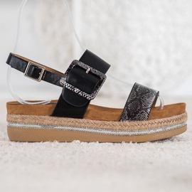 SHELOVET Sandalias en la plataforma con estampado de serpiente negro 4