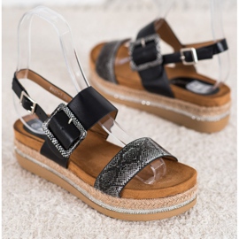 SHELOVET Sandalias en la plataforma con estampado de serpiente negro 5