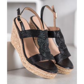 Renda Sandalias de cuña elegantes negro 1