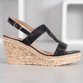 Renda Sandalias de cuña elegantes negro 4