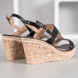 Renda Sandalias de cuña elegantes negro 5