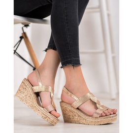 Renda Sandalias de cuña elegantes amarillo 3