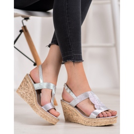 Renda Sandalias de cuña elegantes gris 3