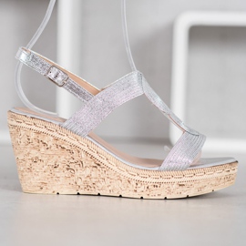 Renda Sandalias de cuña elegantes gris 4