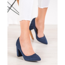 SHELOVET Tacones altos de gamuza azul marino azul 1
