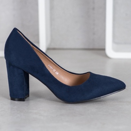 SHELOVET Tacones altos de gamuza azul marino azul 2