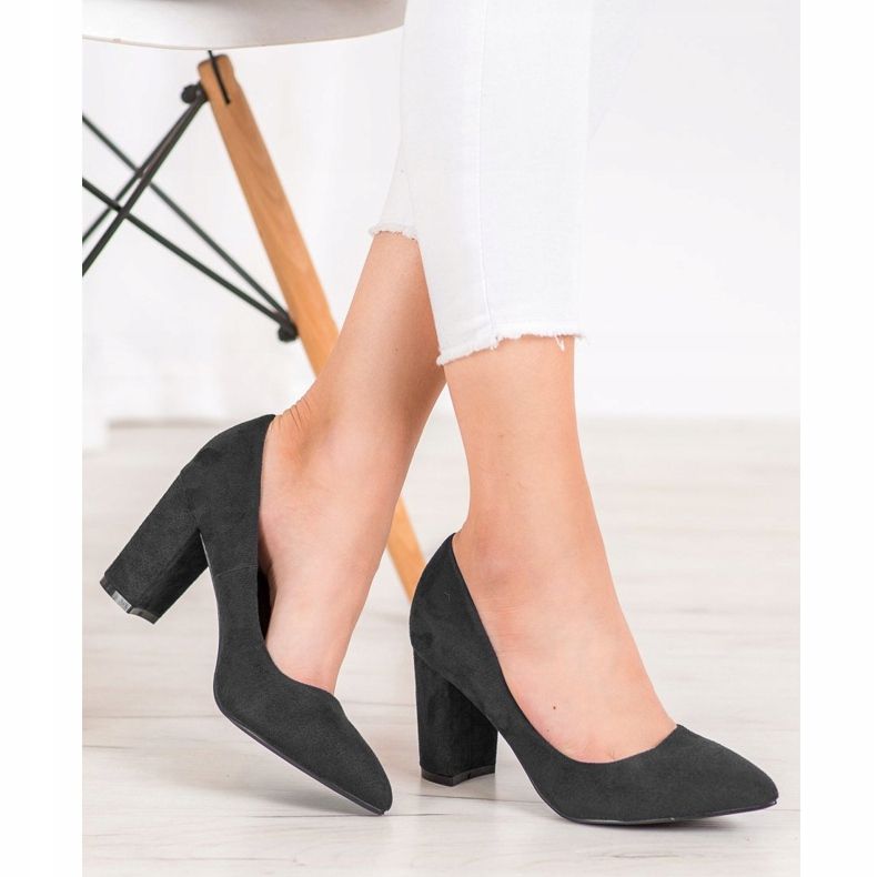 SHELOVET Tacones altos de gamuza negro 1