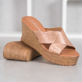Renda Pantuflas de cuña doradas dorado 5