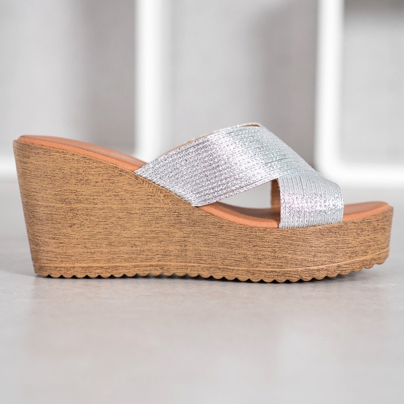 Renda Pantuflas de cuña plateadas gris 1