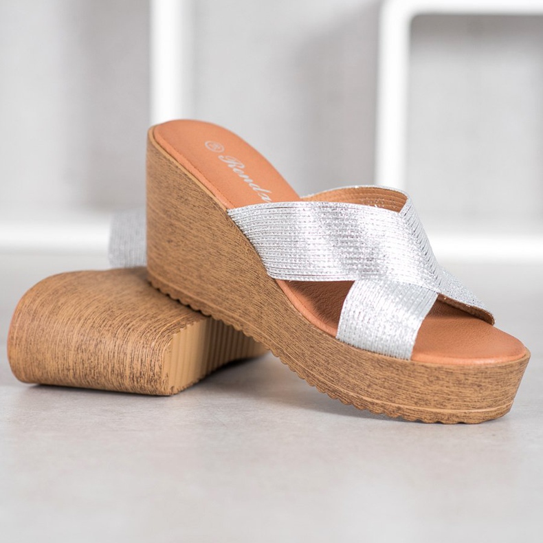 Renda Pantuflas de cuña plateadas gris 2