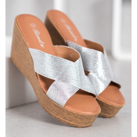 Renda Pantuflas de cuña plateadas gris 3