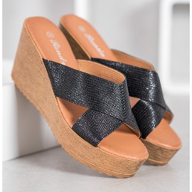 Renda Pantuflas de cuña negras negro 3
