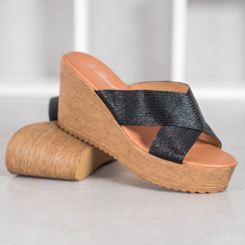 Renda Pantuflas de cuña negras negro 4