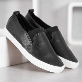 Bona Slipons de cuero ecológico negro 1