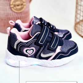 EVE Zapatos deportivos para niños que brillan en velcro azul marino escarlata rosado 4