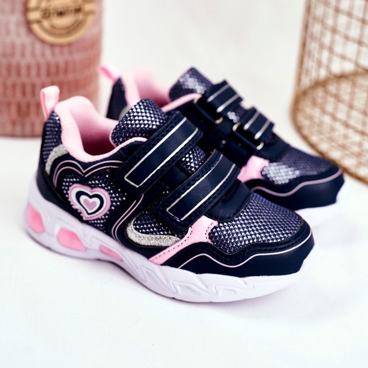 EVE Zapatos deportivos para niños que brillan en velcro azul marino escarlata rosa 1