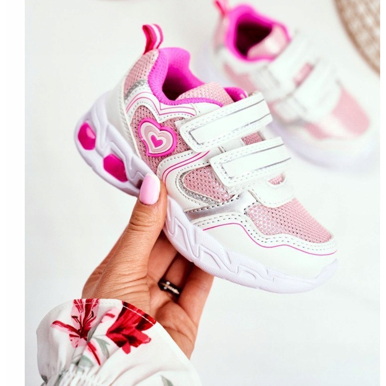 EVE Calzado deportivo para niños Velcro escarlata blanco brillante rosado 2