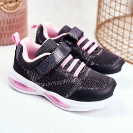 EVE Zapatos deportivos para niños que brillan en velcro gris de manera simple rosa 1