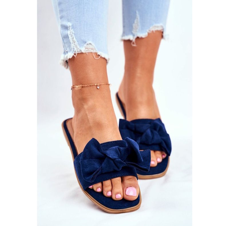 Pantuflas de mujer de Malasia con lazos azul marino 2