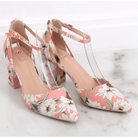 Zapatos de salón en poste con flores LE076P Rosa rosado multicolor 1