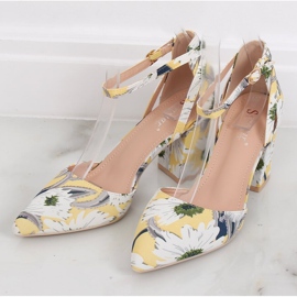 Zapatos de salón en el poste con flores LE076P Amarillo multicolor 1