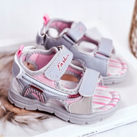 PL1 Sandalias Infantiles con Velcro Gris Grobino rosado 2