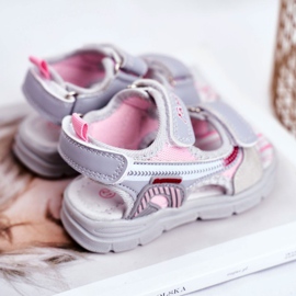 PL1 Sandalias Infantiles con Velcro Gris Grobino rosado 3